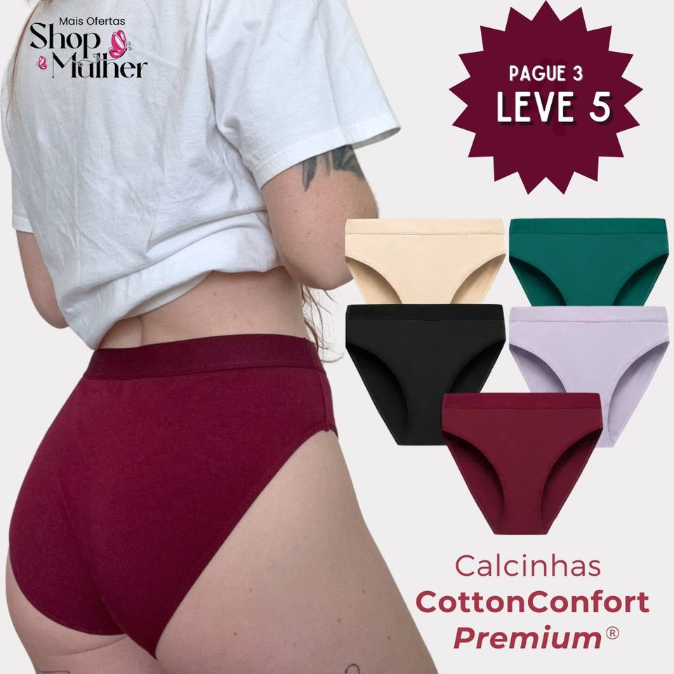 [LANÇAMENTO! PROMOÇÃO COMPRE 3 LEVE 5] Calcinha CottonConfort PREMIUM® Cós Médio - [FRETE GRÁTIS]